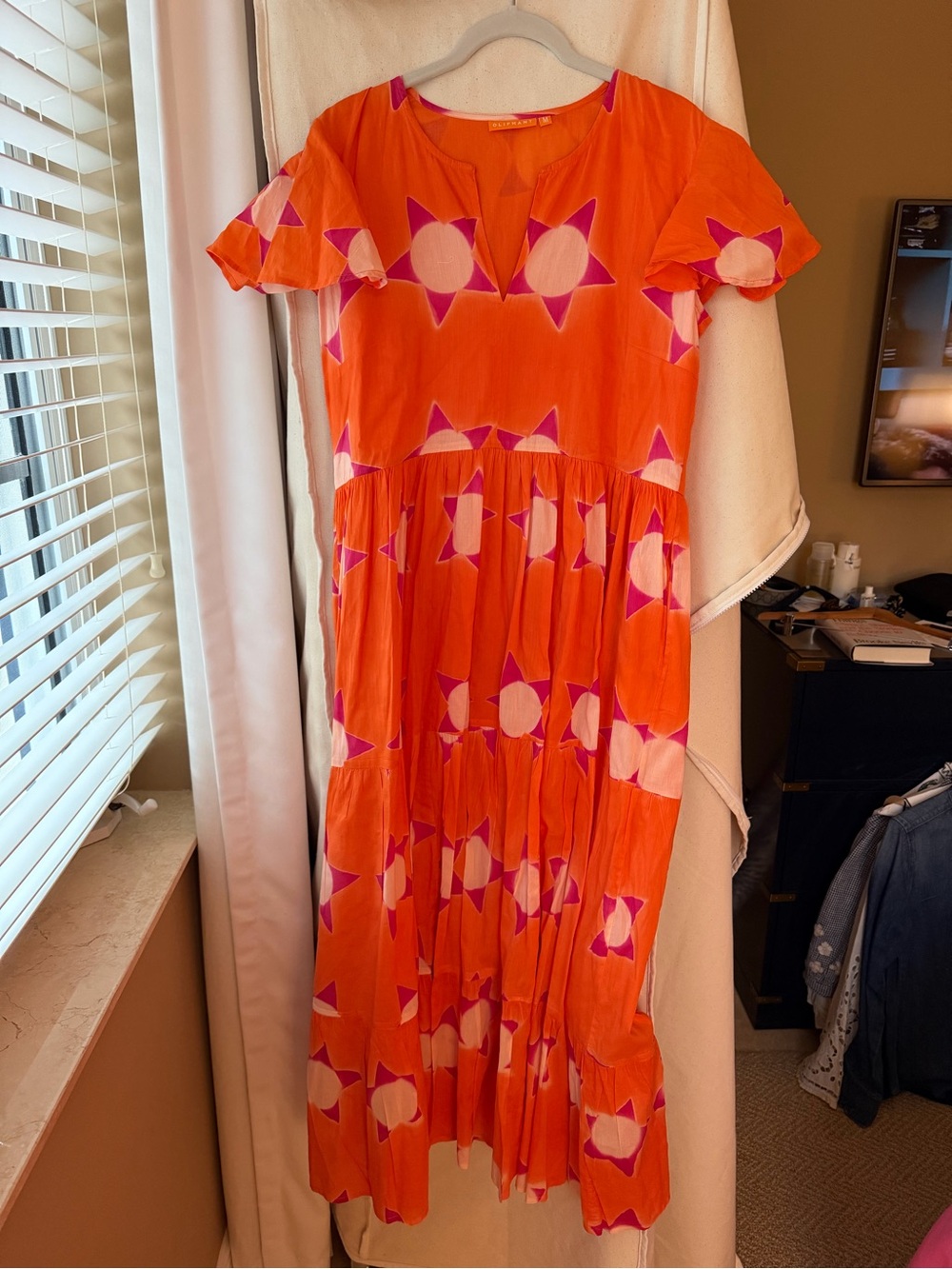 Orange Star-Print Tiered Maxi Dress